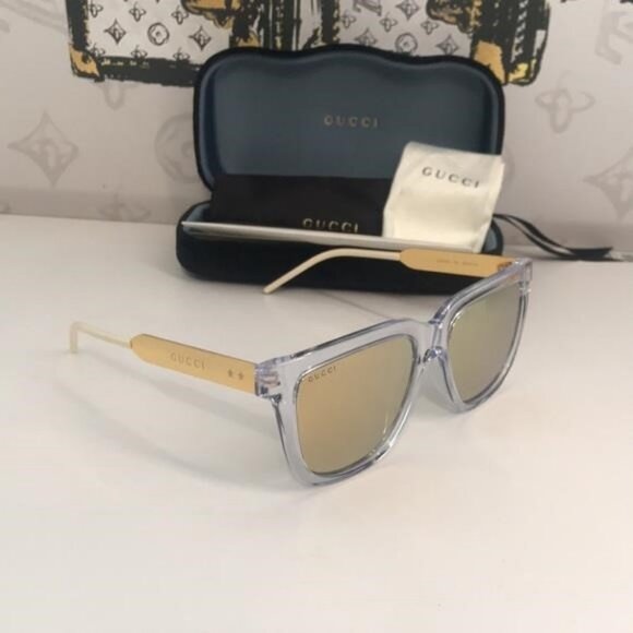 New Authentic Gucci GG0976S 004 Crystal Gold Mirror Oversized Sunglasses - Picture 7 of 11